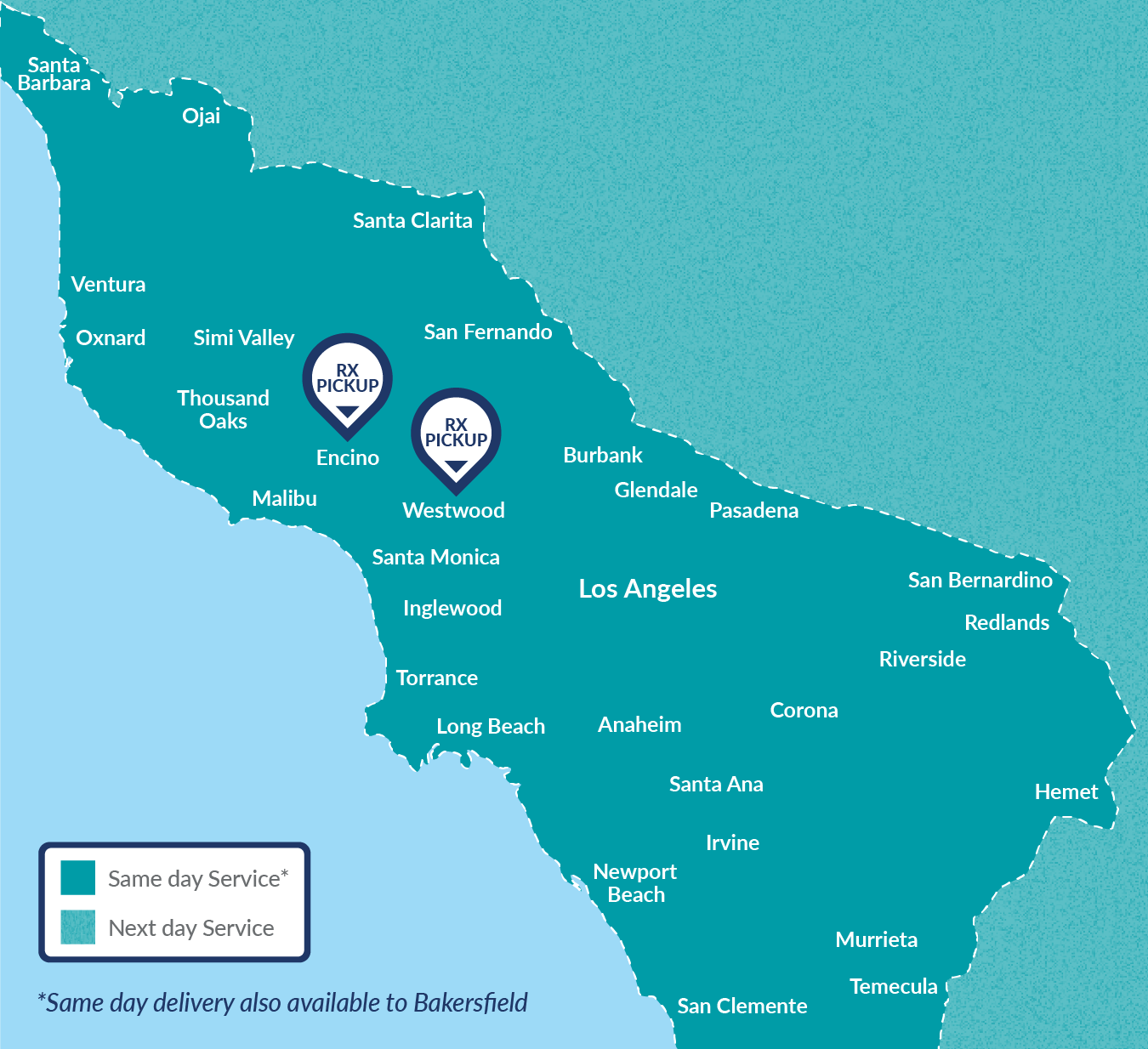 LA and OC Map Same Day Delivery Map area
