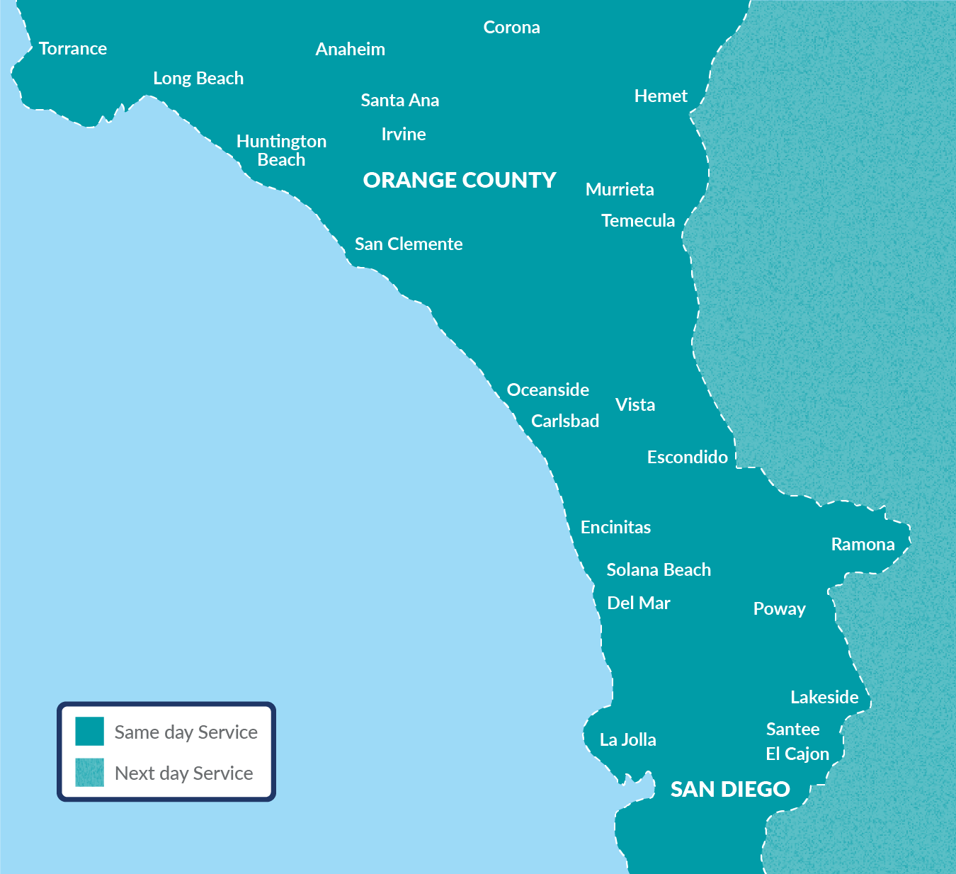OC and SD Map Same Day Delivery Map area